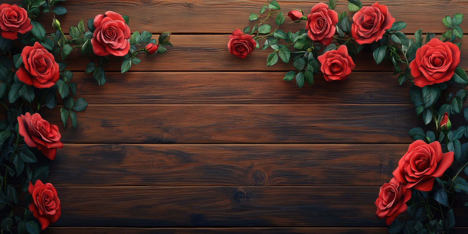 Red roses arranged beautifully on a wooden surface creating an elegant floral display